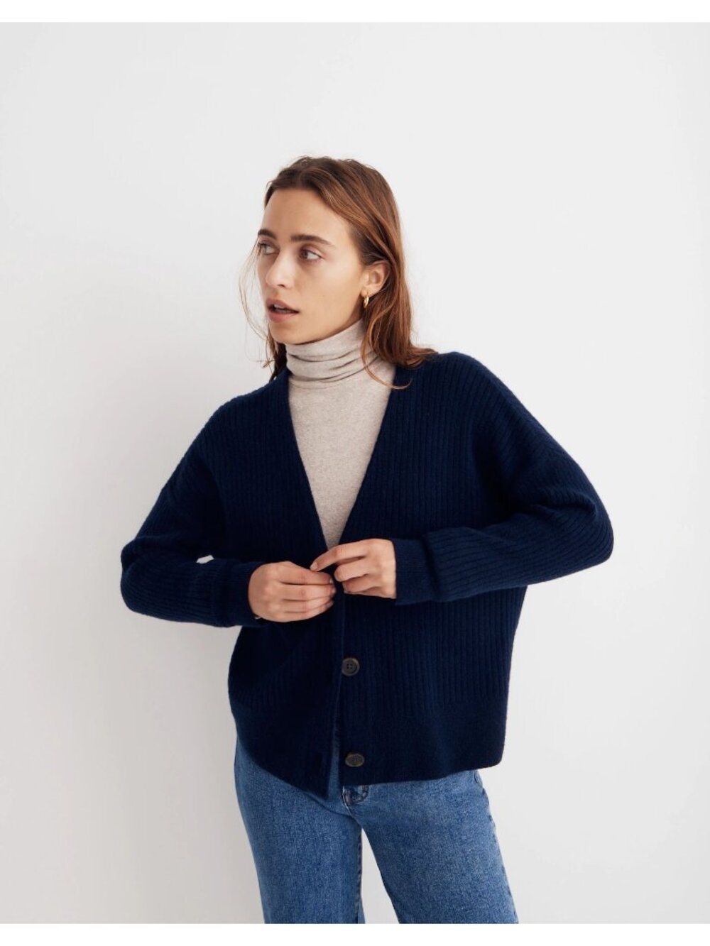 Alpaca Wool Sweater Madewell Indigo Blue 3X Cameron Ribbed Cardigan Coziest NWT - Picture 12 of 12